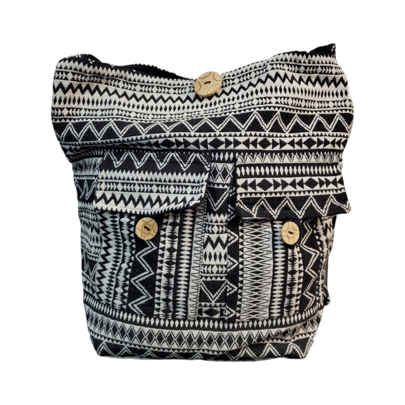 Tribe Azure Shoulder Bag Womens Black White Aztec Cotton Handcrafted Closure Zip - Picture 1 of 10